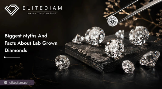 Round brilliant Lab Grown Diamonds on black marble for the Myths and Facts About Lab Grown Diamonds article.