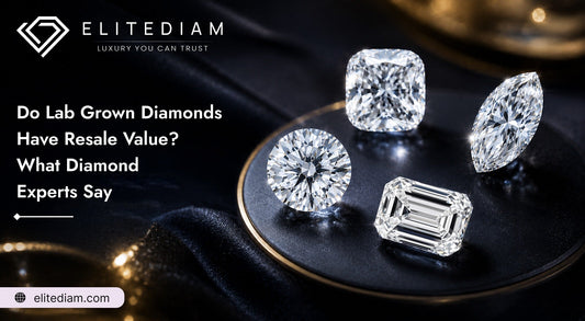 Do lab grown diamonds have resale value shown with cushion, round, marquise and emerald cuts.
