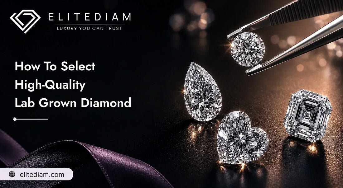 Selecting a high-quality lab grown diamond guide showing multiple certified diamond shapes and cuts