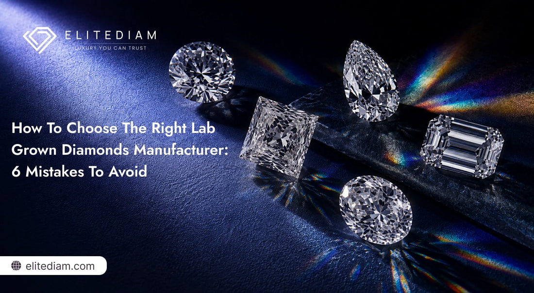 Lab grown diamond manufacturer guide cover - multiple diamond cuts on dark reflective surface