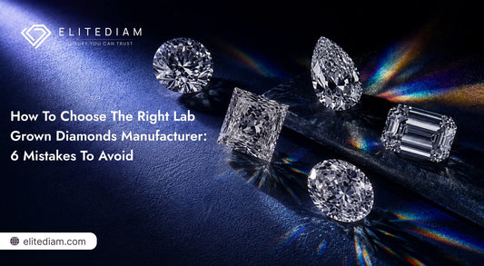 Lab grown diamond manufacturer guide cover - multiple diamond cuts on dark reflective surface