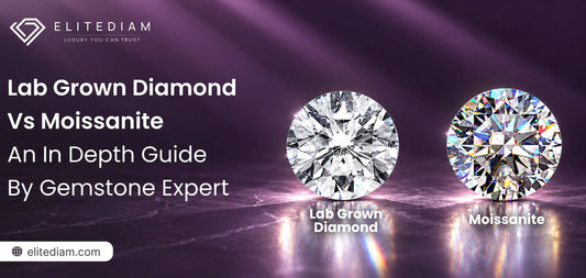Lab Grown Diamond Vs Moissanite comparison showing a lab grown diamond and moissanite side by side with sparkle and fire.
